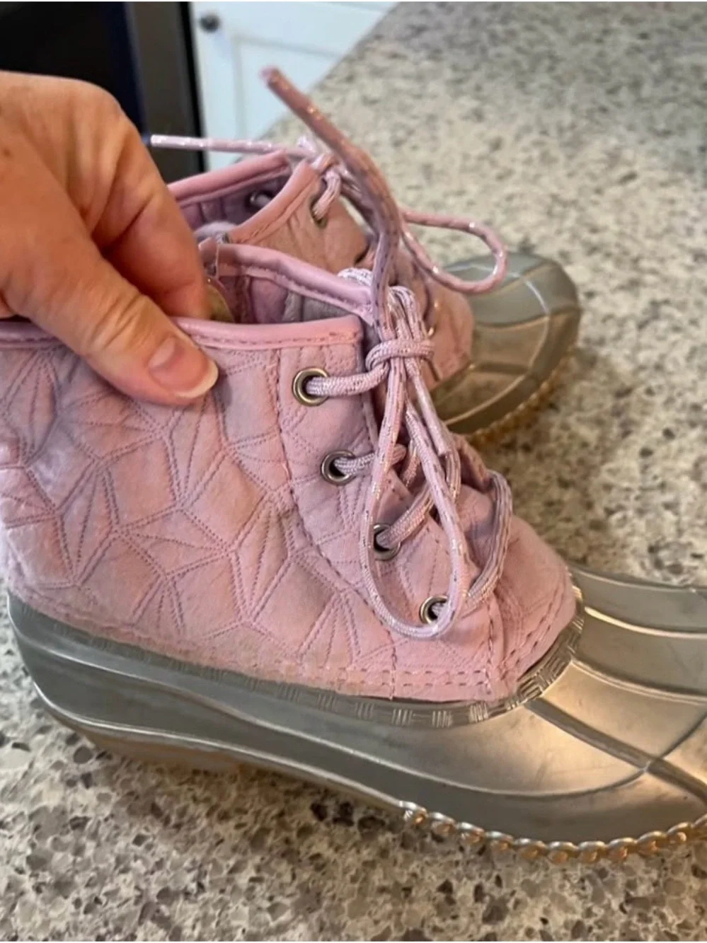 Magellan Outdoors Pink Quilted Kids Duck Boots with Silver Toe